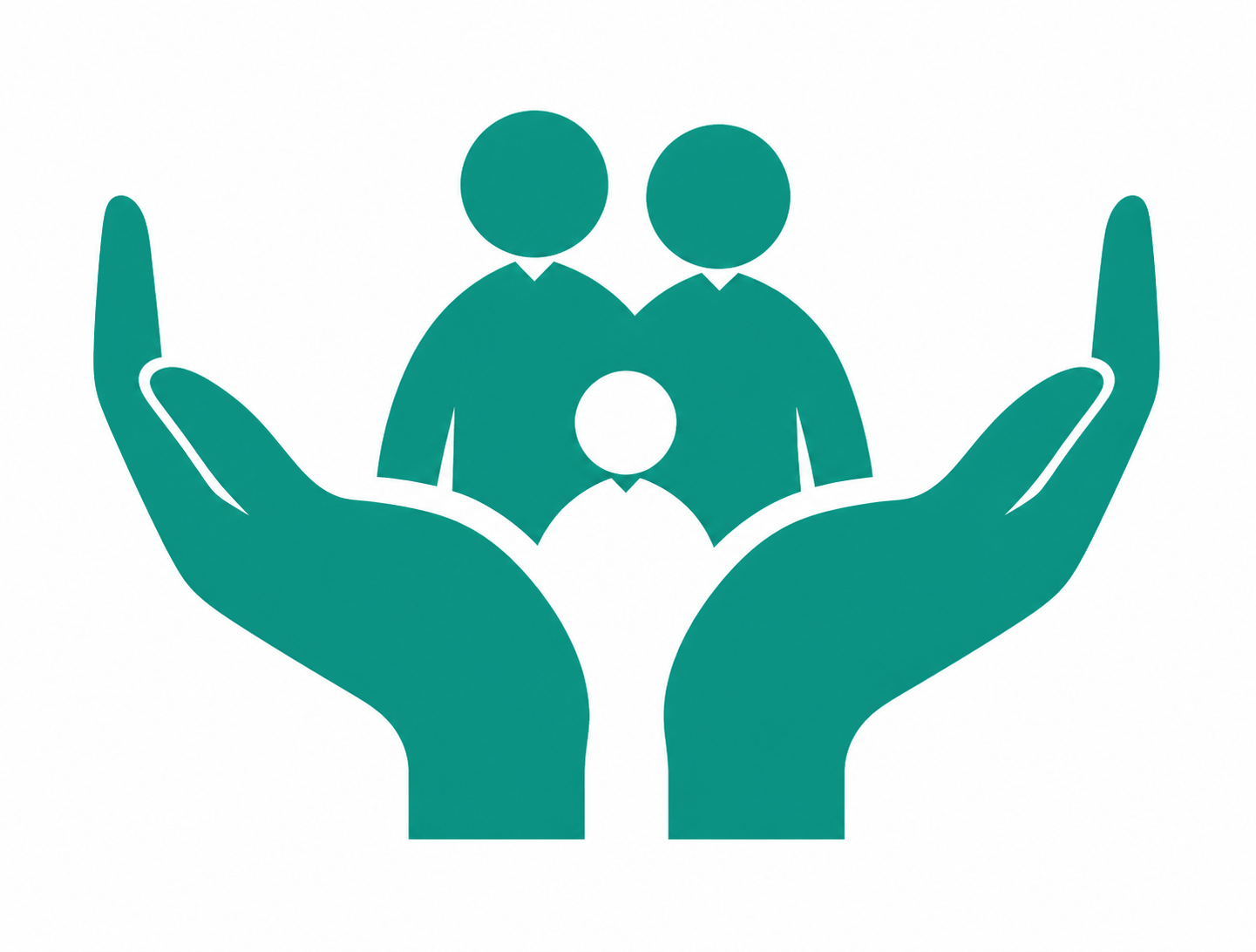 Icon of two hands holding a family of three, representing support and care.