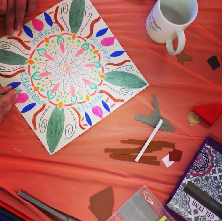 Participants at a Kairos Time workshop explored meditation and creativity through mandala art, creating meaningful and expressive designs.